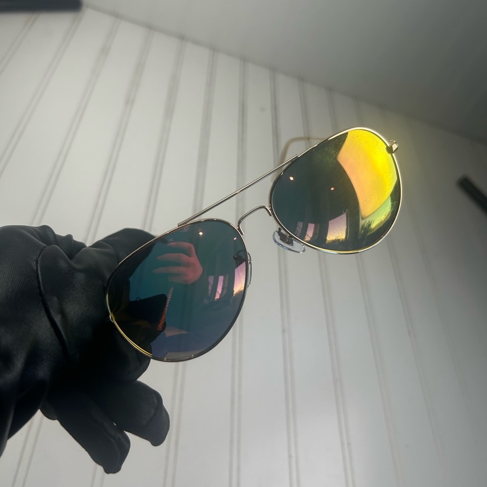 Rainbow Gradient Aviator Sunglasses With Gold Met… - image 8